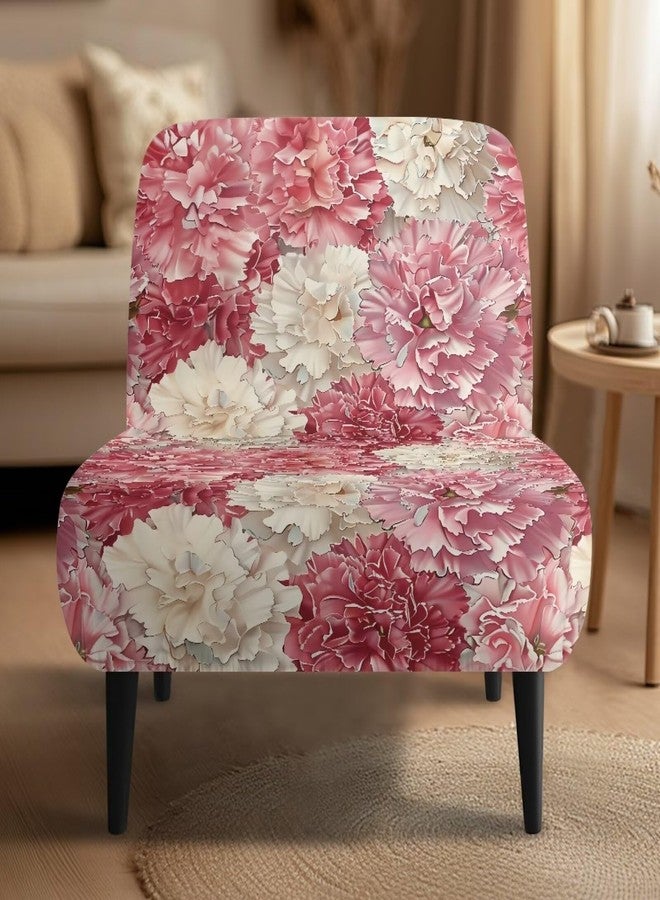 Hechitok Pink White Flower Armless Accent Chair Cover Stretch Slipper Chair Slipcovers with Elastic Bottom Furniture Protector Cover for Living Room Home Hotel - Image 2